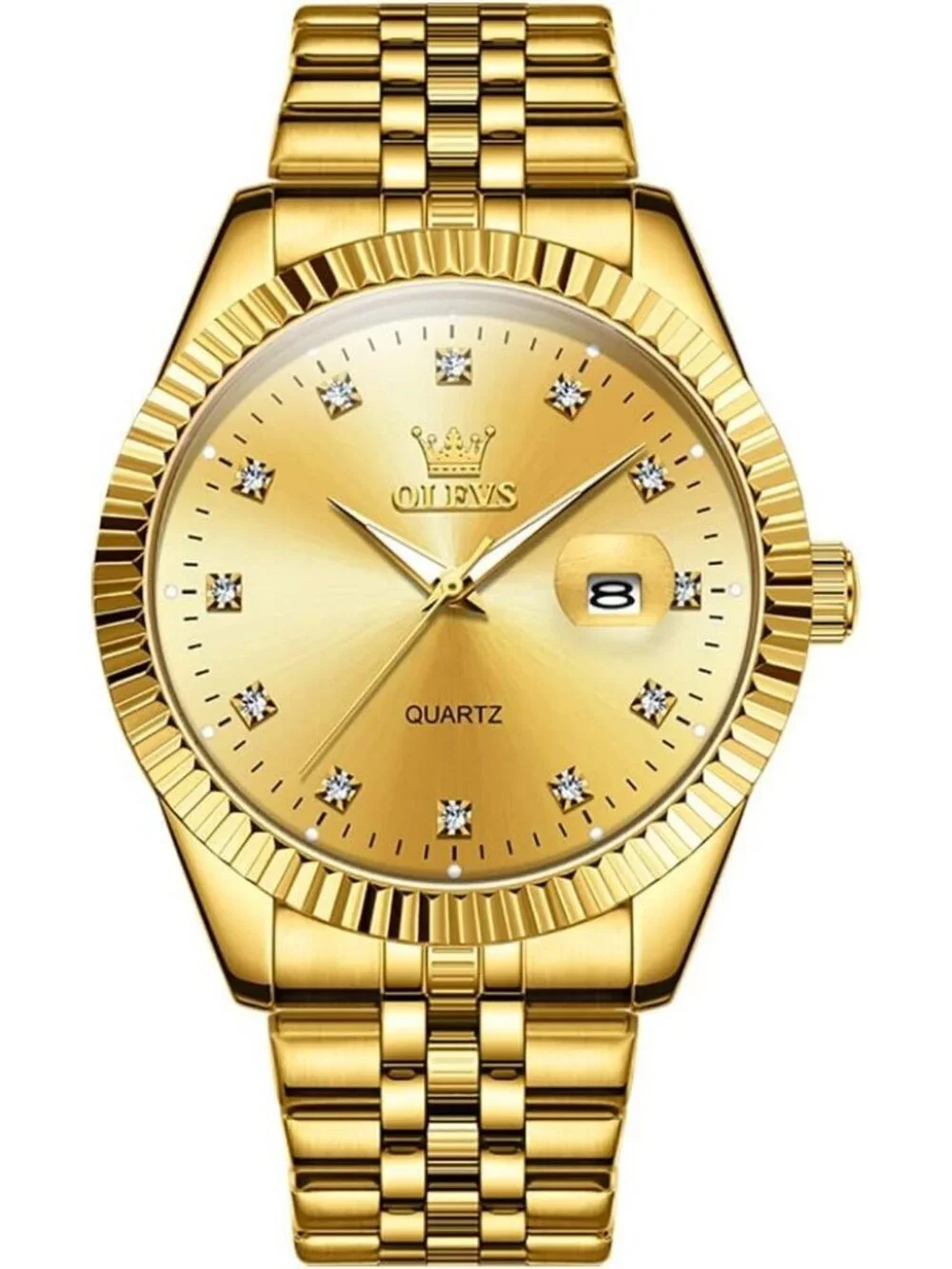 Olevs Men's Gold Luxury Stainless Dimond Dot Face Analog Quartz Luminous Watch
